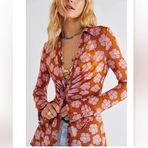 NEW free people lucky shirt in coffee combo